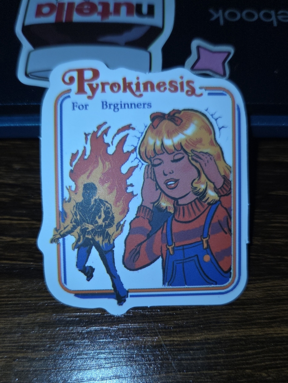 Pyrokinesis For Beginners Sticker - Retro Illustration in Orange, Red, Blue
